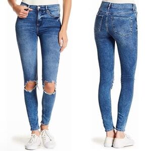 NWOT‼️FREE PEOPLE - High Rise Busted Knee Blue Denim Skinny Jeans (Size W 27)